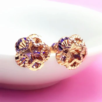 14 До rose gold star ухото шипове сладък стил блестящи цветя 585 лилаво златни обеци за жени, сватбени декорации и аксесоари