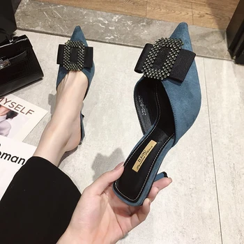 2022 Летни Обувки Baotou; дамски обувки на висок ток; универсална Модни обувки с остър пръсти и кристали на високи токчета; обувки Мюлер