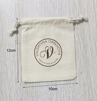 50 БР Индивидуален лого 10x12 см От Фин естествен Памук Торбички За Подарък опаковки на съвсем малък с логото на Кафяво