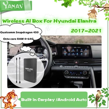 Android Carplay Безжичен AI Box За Hyundai Elantra 2017-2021 Qualcomm Автомобили Смарт Бокс, Щепсела и да играе на Google, Netflix Видео 4G 64 GB