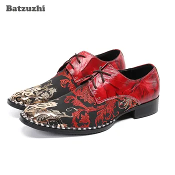 Batzuzhi/мъжки обувки в италиански стил; луксозни модела обувки от естествена кожа, дантела; мъжки червени вечерни/сватбени обувки; мъжки Zapatos Hombre