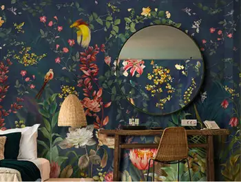 beibehang 3D американската ретро-ръчно рисувани цветя и птици ресторант на хотела, спалня и всекидневна с разтегателен ТЕЛЕВИЗИЯ фон