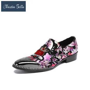 Christia Bella/ Нови мъжки вечерни модела обувки от естествена кожа с принтом; Големи Размери; мъжки обувки на плоска подметка, без стягане; мъжки обувки за Бала; Сценична Танцова Мъжки Обувки
