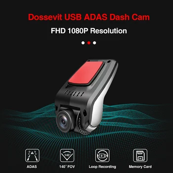 Dossevit USB 1080P HD Автомобилен Видеорекордер за Нощно Виждане 170 ° Широкоъгълен ADAS С Две Камери 24-Часова Линия Прекодиране Видеорегистратора