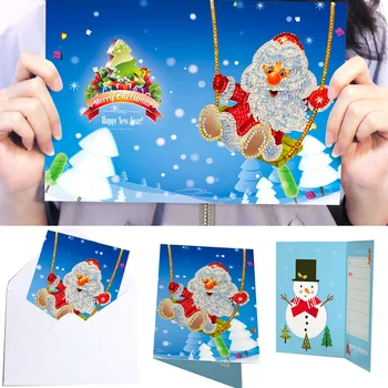 Huacan Диамантена Живопис Коледни Картички Комплект 5D Диамантена Бродерия Куче САМ Мозайка Дядо Коледа, Поздравителни Картички Подарък
