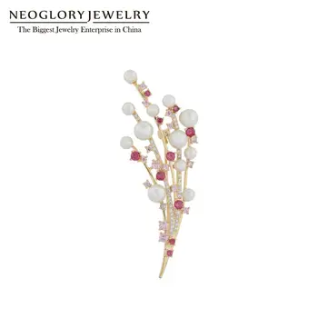 Neoglory AAA CZ Перлени Елегантни Брошки във Формата на Букет от Цветя За Жени, Модни Декоративна Жени За Палто, Подарък за Деня На майката