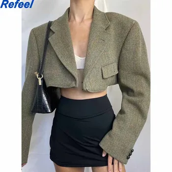 ZA/ жена раннеосенний нов модерен универсален сако в стил ретро с тънка талия и една пуговицей, кратък сако в тон