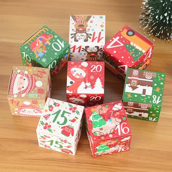 Весела Коледа Адвент Календар Опаковка От Крафт-Хартия Подарък Кутия За Бижута, Кутии За Бонбони И Бисквити Коледни Подаръци Навидад Home Decor