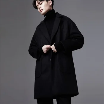 вълнена мъжко палто свободни ръкави raglan с заниженными рамене свободно класическо черно