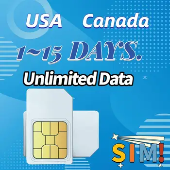 Карта на данни от мобилен телефон е 3-в-1 SIM карта за данни на СИМ-картата 1 3 5 7 10 15 дни за САЩ, Канада сим карта безли