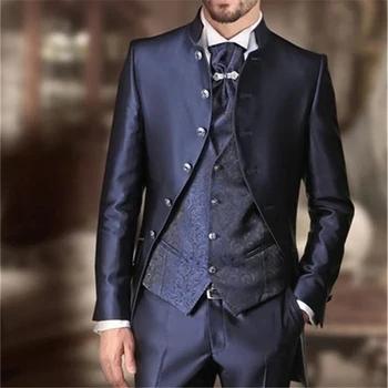 Костюм Homme Тъмно сини Мъжки костюми на най-новия дизайн Яке + Жилетка + Панталони Trajes De Hombre Комплект от 3 теми, Сватбени Смокинги Младоженеца 2022