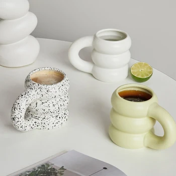 Креативна Чаша за Вода Керамична Чаша Скандинавските Чаши за Кафе с Голяма Дръжка Цветна Керамика Големи Чаши За Сок