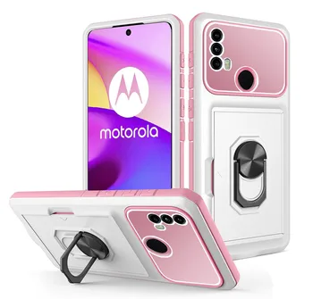 Магнитен Държач Пръстени Калъф за Motorola Moto E20 XT2155 Многофункционални Слотове за Карти Пръстен на Притежателя на Делото за Motorola Moto E40