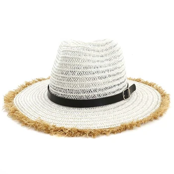 Мода унисекс жени, мъже пътуват Джаз шапки с широка периферия летни плажни пухкави Каубой Слънцето Fedora Панама хартия сламена шапка с колан ключалката