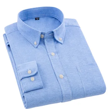 Новият пристигането яка, копчета с дълъг ръкав Оксфорд лесно грижа модни добро качество обикновен бизнес мъжки ежедневни ризи 8 цвята