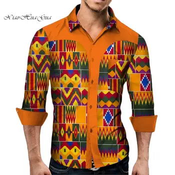 Плюс Размер, Риза с Принтом в Африканския Стил за Мъже, Върхове дашики с Дълъг Ръкав, Африканска Дрехи, Ежедневни Мъжки Риза в Стил Мозайка, WYN349