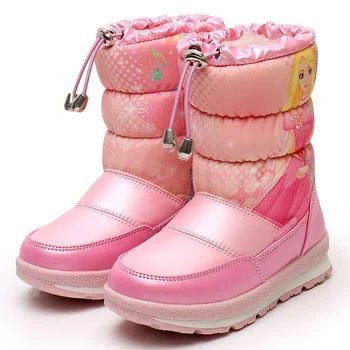 Руска зима, детски зимни обувки със среден размер, дамски Дебели Вълнени Памук ботуши на средни и Големи размери, детски непромокаеми обувки Princess Cotton