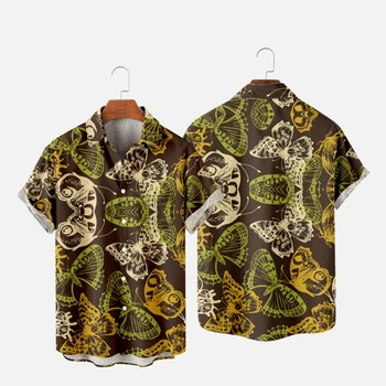Хавайска Тениска За мъже с 3D Принтом Пеперуди Y2K Hombre, с Модерна Риза, Ежедневни Плажни Дрехи голям Размер