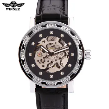 часовници мъжки дамски унисекс луксозна марка winner dress скелет автоматични механични ръчни часовници с кожена каишка relogio masculino
